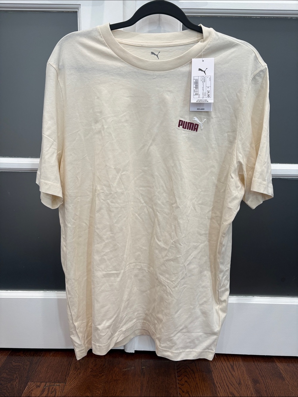Puma Men's Cream Short-Sleeve Tee with Maroon Logo